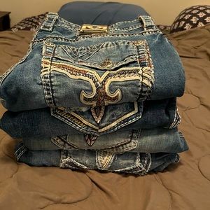 Rock and Revival Jeans, all sizes are 38 waist 34 length. 4 pairs total